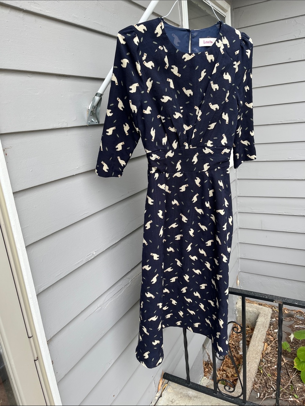 Louche Navy Midi Dress with Cream Animal Print alpaca